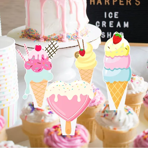 Vista 5 de 48 adornos para cupcakes de helado de verano, selecciones de pastel de cumpleaños, decoraciones de fiesta de helado para dulces temas de verano