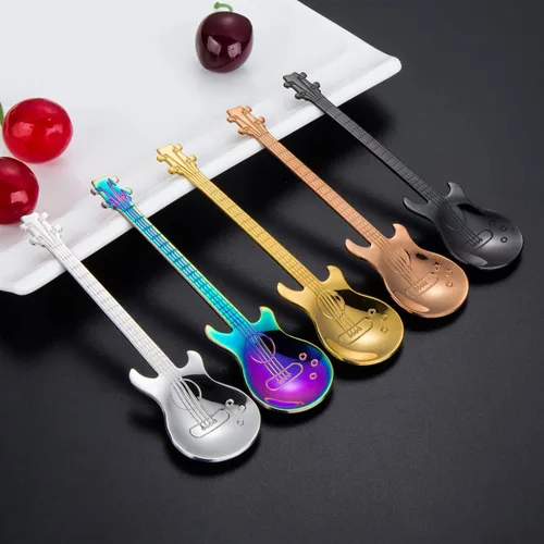 Vista 3 de Juego de cucharas de guitarra de acero inoxidable, cucharas de café Demitasse para expreso, 5 unidades Solike