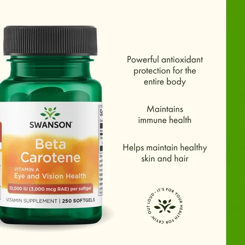 Vista 4 de Swanson Betacaroteno - Suplemento de vitamina A que promueve la salud inmunológica, la salud de los ojos y la piel - Fórmula de bienestar natural