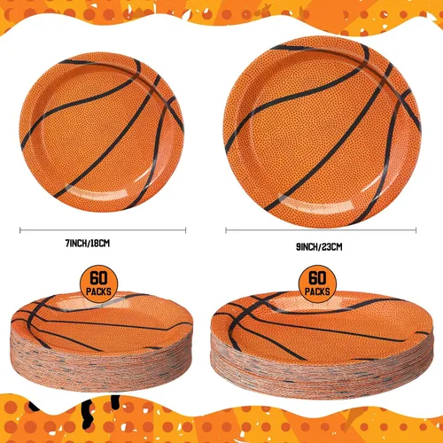 Vista 2 de Aoriher Paquete de 120 platos de papel para fiesta de béisbol, baloncesto, fútbol, fútbol, fiesta, paquete y platos de postre, vajilla temática