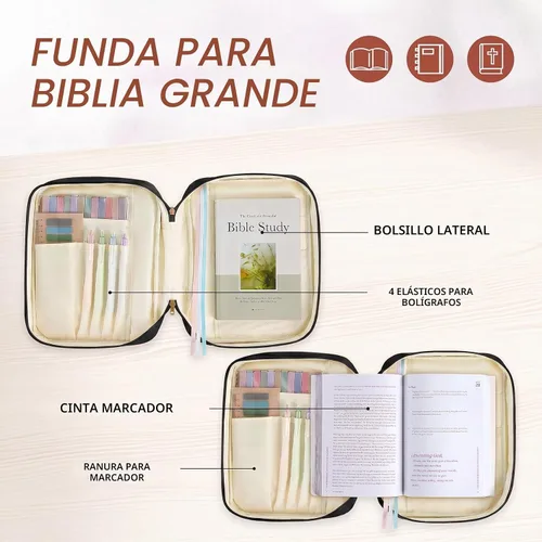 Vista 4 de Funda para la Biblia, funda para libro de la Biblia para mujeres y hombres, funda de transporte de lona, protector de libros acolchada de cuero