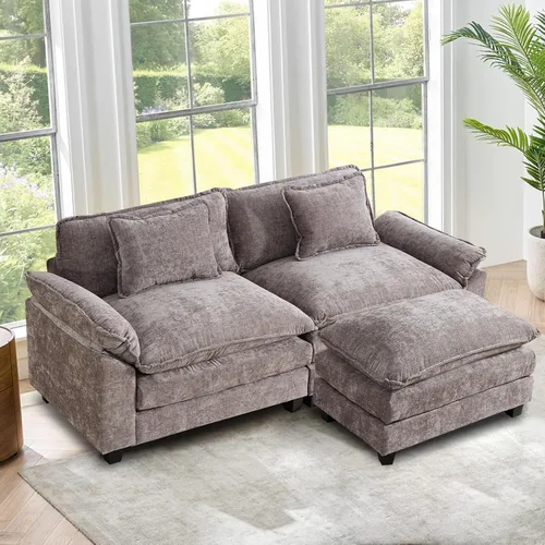 Vista 46 de Sofá Seccional, Sofá Modular Cloud con Otomana, Sofás Cama de Asiento Profundo con Almohadas Decorativas, Cómodo Sofá de Dos Plazas de Chenilla