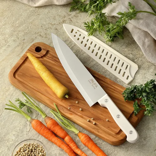 Vista 8 de Cuchillo de chef de 8 pulgadas, cuchillo de cocina de acero inoxidable con funda protectora para cuchillo, cuchillo de rebanar ultra afilado