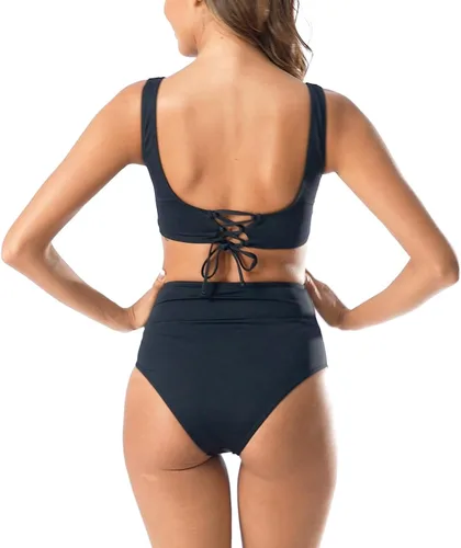 Vista 5 de Conjunto de bikini de cintura alta para mujer, traje de baño de 2 piezas con copa acolchada extraíble