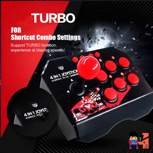 Vista 5 de Diyeeni Arcade Fight Stick Controller, 4 in 1 Wired Game Joystick for SwitchPS3PCAndroid TV, with Spherical Joystick and 6 Control Buttons, 3m9.8ft