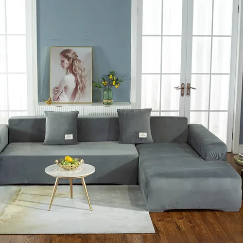 Vista 14 de Funda de sofá de terciopelo elástico para forma de L, funda de sofá de 1/2/3/4 plazas, funda gruesa para gatos y perros, protector de muebles