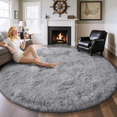 Vista 69 de EVOIONOS Alfombra Redonda Negra para Dormitorio, 4x4 Pies Alfombra de Área Circular Suave y Esponjosa para Sala de Estar, Alfombra Circular de Felpa
