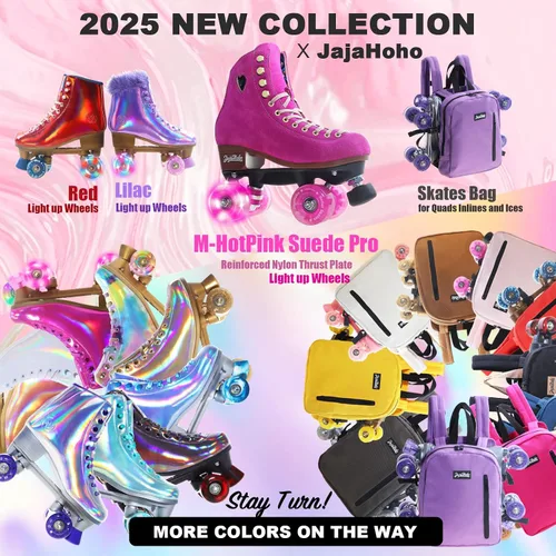 Vista 5 de JajaHoho Patines de ruedas para mujer, patines de cuero PU holográficos de alta calidad, patines brillantes de doble fila con cuatro ruedas