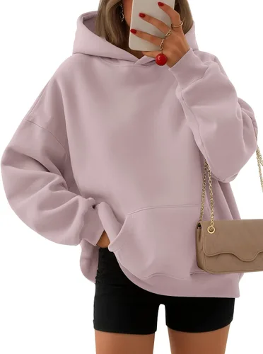 Vista 32 de EFAN Sudaderas con capucha para mujer, suéteres de forro polar cómodos Lunares albaricoques