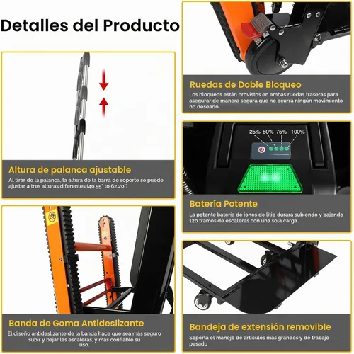 Vista 6 de Carro eléctrico para escaleras, carga máxima de 400 libras, resistente, con 6 ruedas, para almacén logístico de muebles, color negro