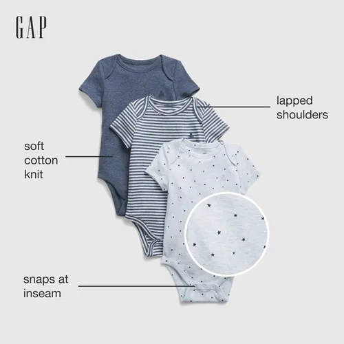 Vista 2 de GAP unisex-baby 3-pack First Favourite Short Sleeve Bodysuit