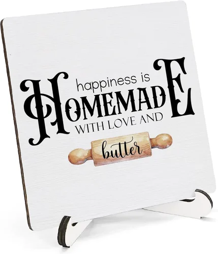 Vista 9 de Letrero de cocina de granja de madera de 5 x 5 pulgadas, decoración de soporte de mesa de escritorio de madera con texto en inglés "Bless This Cook