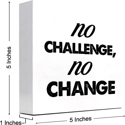 Vista 2 de z-crange Letrero de madera con texto en inglés "No Challenge No Chance" para decoración de escritorio, caja de madera motivacional para fitness