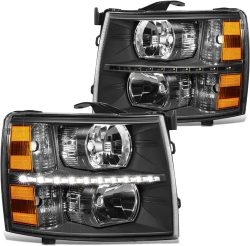 Vista 12 de DNA MOTORING HL-HPL-CSIL07-G2-BK-CL1 - Faro delantero de proyector DRL de doble LED compatible con Chevy Silverado 2007-2014, negro/transparente