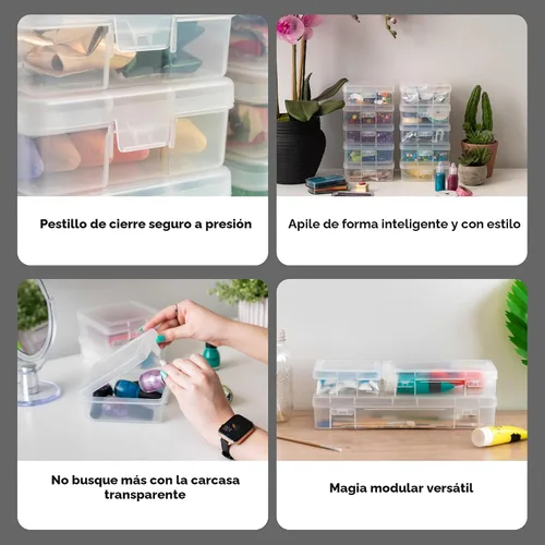 Vista 3 de Iris caja de almacenamiento de suministros 10 piezas, Plástico, Transparente, S Bead Storage Organizing Containers with Snap Lid for Arts, Crafts