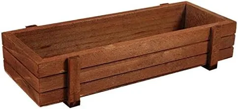 Vista 5 de Maceta de madera rústica, interior/exterior, marrón, 8.9 x 3.3 x 1.6 pulgadas, perfecta para suculentas, hierbas, frutas o decoración