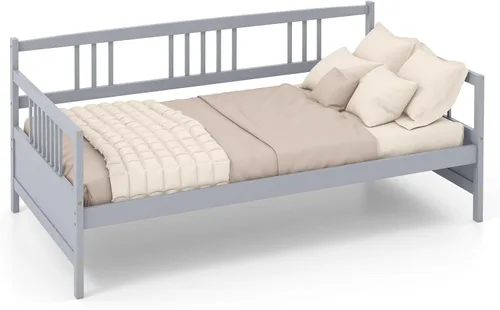 Vista 9 de KOMFOTT Marco de sofá cama de madera tamaño individual, marco de cama de sofá con soporte de listones de madera, no necesita somier, marco de sofá