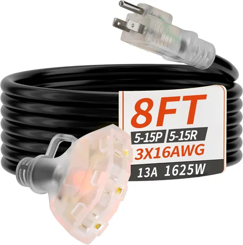 Vista 16 de PlugSaf Cable de Extensión para Exteriores de 50 Pies Calibre 16/3 con Múltiples Tomacorrientes Indicador de Luz, Cable de Extensión Flexible de 3