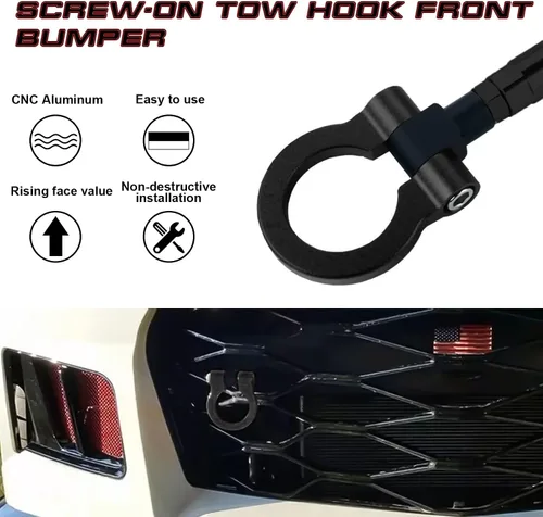 Vista 3 de Xotic Tech Sport Track Racing Style - Gancho de remolque CNC de aluminio con tornillo para parachoques delantero, compatible con Chevrolet Camaro 6ª