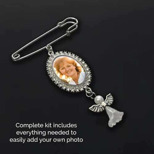 Vista 3 de Encanto de foto simple para ramo de boda, recuerdo conmemorativo con diamantes de imitación, pin de boutonniere, regalo conmemorativo para madre