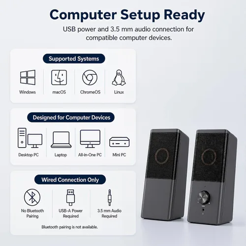 Vista 5 de ROSON - Altavoces para computadora, alimentación por USB, estéreo AUX