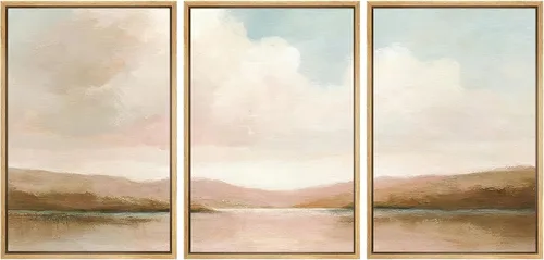 Vista 118 de SIGNWIN Lienzo enmarcado para pared, juego de arte de campos pastorales, flores silvestres, campo rústico, paisaje, floral, ilustraciones modernas