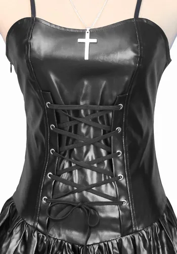Vista 5 de Misa Amane - Disfraz gótico de cuero sintético para cosplay disfraz de anime para mujer ropa de Halloween Blanco