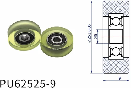 Vista 2 de SSIMOO Diameter 25mm, PU Polyurethane Bearing,Rubber Coated Soft Pulley/Roller, Width 9mm Kindly