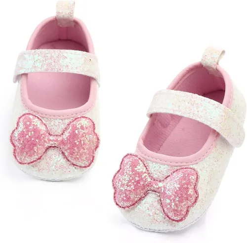 Vista 2 de Mary Jane - Vestido de boda de princesa para bebé, zapatos planos para niñas pequeñas, suela suave, zapatos ligeros y brillantes