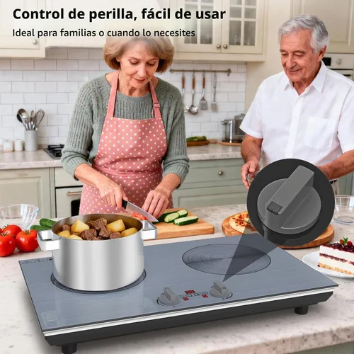 Vista 8 de GIHETKUT Placa de inducción de 2 quemadores, placa de inducción de 110 V 4000 W con panel cepillado, control de perilla, 9 niveles de potencia