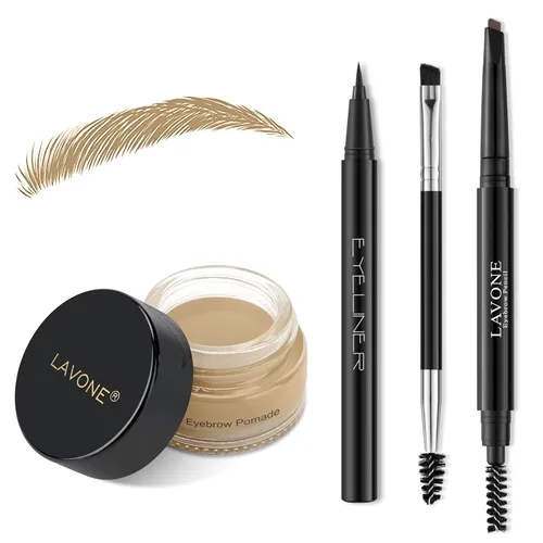 Vista 35 de LAVONE Kit de lápiz de sello para cejas, kit de maquillaje triple con lápiz de ceja impermeable, delineador, pomada de cejas y cepillo de cejas