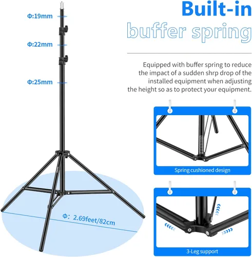 Vista 3 de Neewer Soporte de luz para fotografía, 3-6.6ft/92-200cm Soporte de trípode resistente ajustable para reflectores, softboxes, luces, paraguas