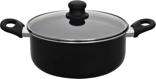 Vista 4 de Hamilton Beach Juego de utensilios de cocina cubiertos de aluminio, sartén antiadherente, horno holandés con mango de baquelita suave al tacto, Negro