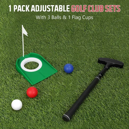 Vista 7 de MultiOutools Putters de golf para hombres y mujeres, paquete de 2 juegos de palos de golf ajustables con 6 bolas y 2 copas de bandera, mini putters