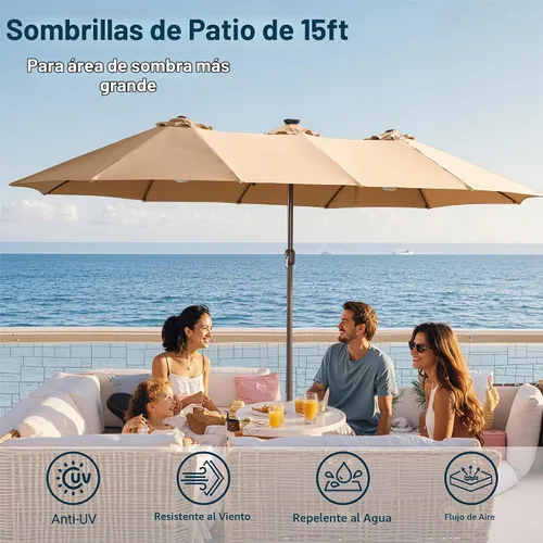 Vista 9 de HOOOWOOO Sombrilla de doble cabeza de 15 pies para patio al aire libre con Beige
