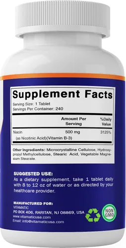 Vista 8 de Vitamatic Niacina (vitamina B3) 500 mg, 240 comprimidos - Sin OMG y sin gluten - 480 tabletas (paquete de 2)