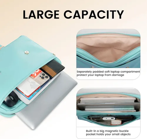 Vista 4 de LOVEVOOK Bolsa para laptop para mujer, 15.6 pulgadas, impermeable, de cuero, maletín para computadora, maletín grande para computadora portátil