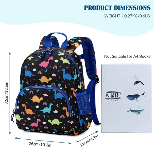 Vista 3 de Ryushoyo Mochila infantil para niños y niñas, mochila para niños y niñas, para jardín de infantes, 2 tamaños con correa para el pecho, Dinosaurio