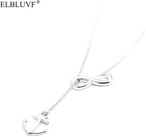 Vista 6 de Collar de acero inoxidable con ancla infinita en forma de Y, estilo lariat, 18.0in para mujer, 3