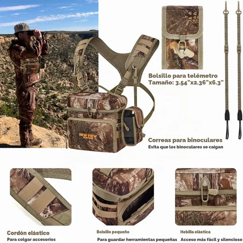 Vista 5 de NEW VIEW CamoRanger Binocular Harness Chest Pack, Ripstop Bino Harness with Rangefinder Pouch and Rain Cover for Hunting