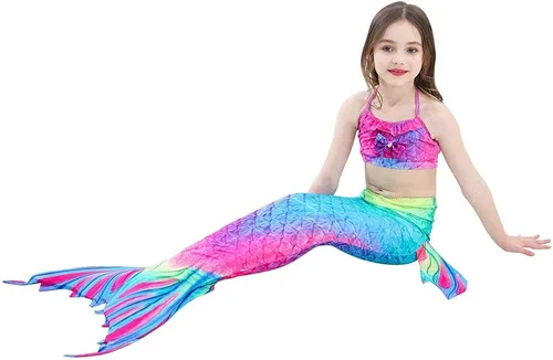 Vista 3 de GALLDEALS - Conjunto de bikini de sirena para natación cosplay con monofín de 9 a 10 años