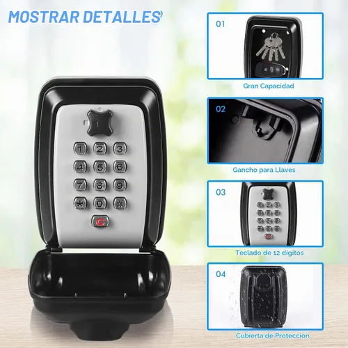 Vista 4 de Caja de Seguridad para Llaves, Caja de Almacenamiento de Llaves Montada en la Pared con Combinación de Teclado de 12 Dígitos, Código Reiniciable