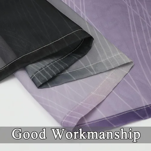 Vista 6 de Cortinas transparentes degradadas negras y moradas para sala de estar, 52 Negro y morado