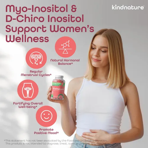 Vista 2 de kindnature Paquete de bienestar de mio-inositol y vitamina B2: equilibrio hormonal, alivio de migraña y gomitas de apoyo energético
