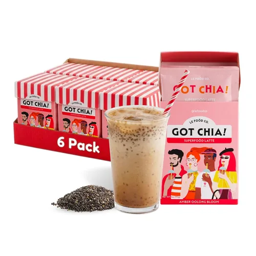 Vista 17 de Le Food Got Chia! Superfood Latte - Mezcla de bebida de semillas de chía Clean Label (6 cajas de 4, flor ámbar oolong)