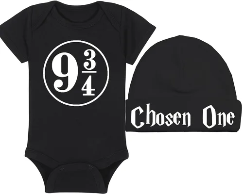 Vista 61 de Sombrero de bebé Wizard - Chosen One (tela negra - diseño dorado)