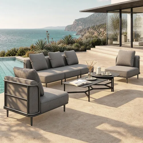 Vista 12 de SUNSHINE VALLEY Juego de muebles de metal para patio, muebles modulares de exterior, 6 sofás individuales, 1 sofá de gran tamaño, juego de mesa