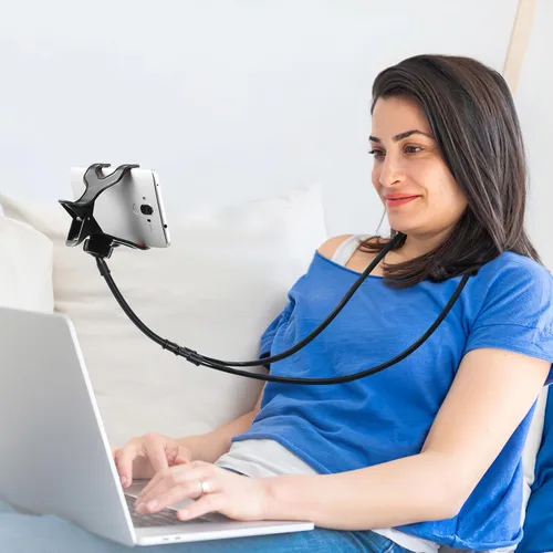 Vista 5 de LIFKOME Soporte flexible para teléfono celular en forma de U, soporte móvil manos libres, ángulo ajustable para viajes en casa y uso en el dormitorio