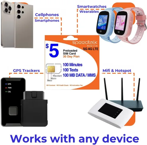 Vista 2 de SpeedTalk Mobile Tarjeta SIM prepago de $5 - Plan de valor superior para teléfonos inteligentes y teléfonos celulares 100 minutos, 100 textos