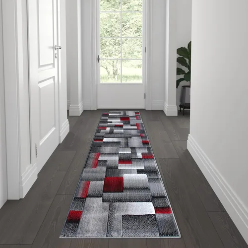Vista 21 de Flash Furniture Elio Collection - Alfombra de área con patrón de bloques de color, alfombra de olefina azul de pelo alto, alfombra de área de 2 x 3